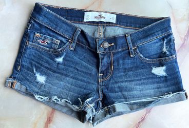 Hollister Denim Low Rise Shorts | Stretchy | Dark Blue | Destroyed | Frayed | Cuffed | Size 00 | Waist 23| Like New