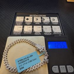 7Inch REAL Solid 925 Sterling Silver 6MM Bracelet With Moissanite 