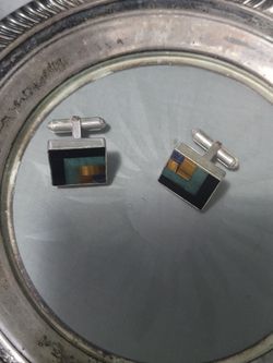 Sterling Silver Cufflinks with Multi-Stone Inlay