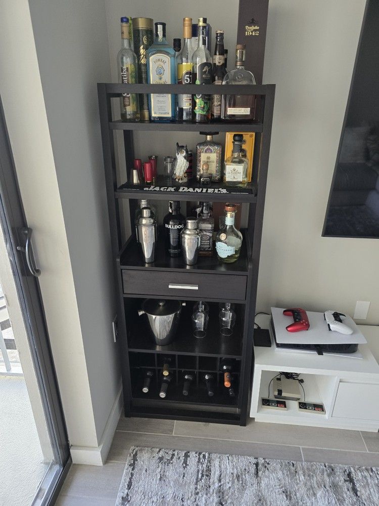 Tall Bar Cabinet with Wine Rack & Glass Holder – Great Condition