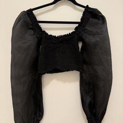 Forever 21 Sheer Puffy Long Sleeve Crop Top Size Xtra Small