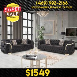 Velvet Modern Living Room Sofa Set 2pc - Delivery Available 