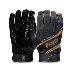 Franklin Sports Supratak Football Receiver Gloves - Black/Gold - Youth Medium