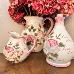 Stoneware Love Amour Pink Cabbage Roses set