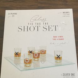 Tic-Tac-Toe, Three in A Row Shot Glass Drinking Game with Game Board & 9 Glasses