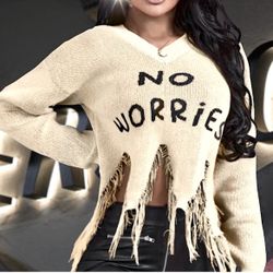 NWT, Lavishly Paris , Women's Fringe Hem “No Worries” Crop Top.