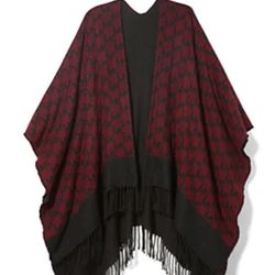 Brand New MICHAEL KORS LOGO JACQUARD RUANA, DARK RED & BLACK Signature Poncho Designer