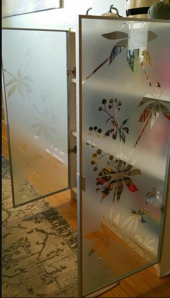 Rare Etched Glass Doors for Billy Bookcase