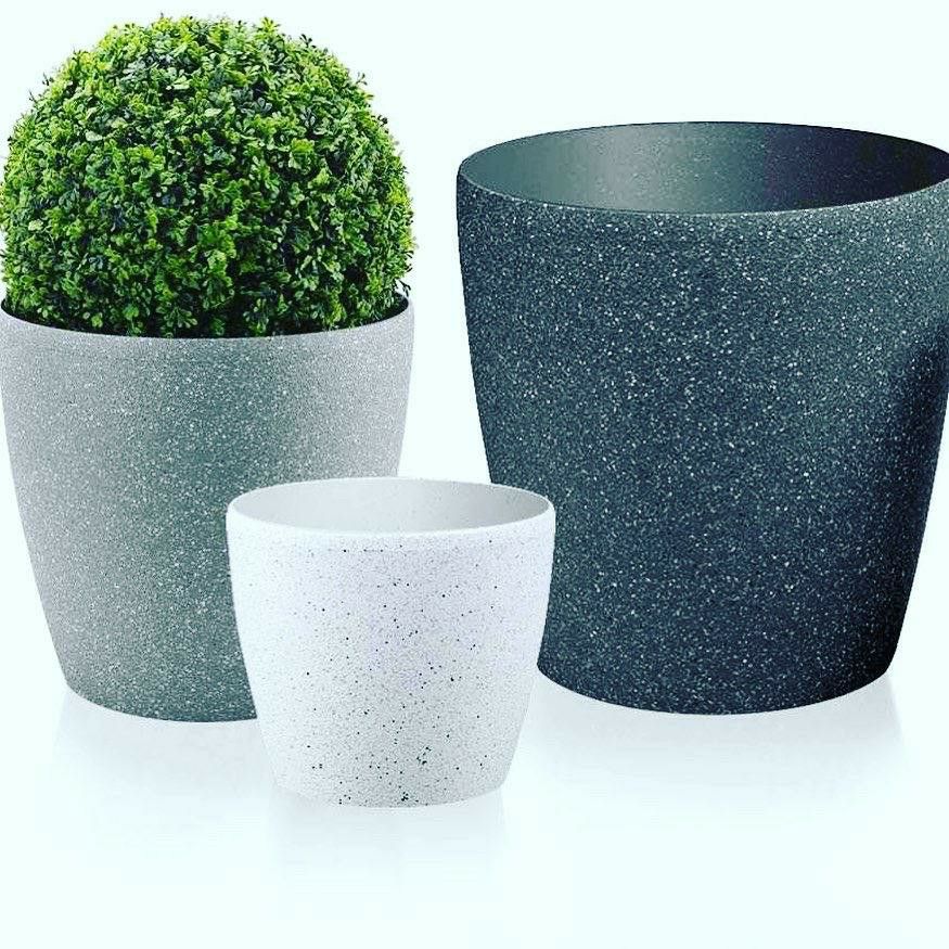 3pcs Black , Grey ,white Resin Sandstone Round Indoor And Outdoor Big Planter Flower Pots