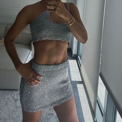 SKIRT SILVER WITH SEQUIN