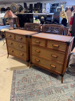 Pair of Rattan & Bamboo Chest of Drawers - 34” x 21” x 35”