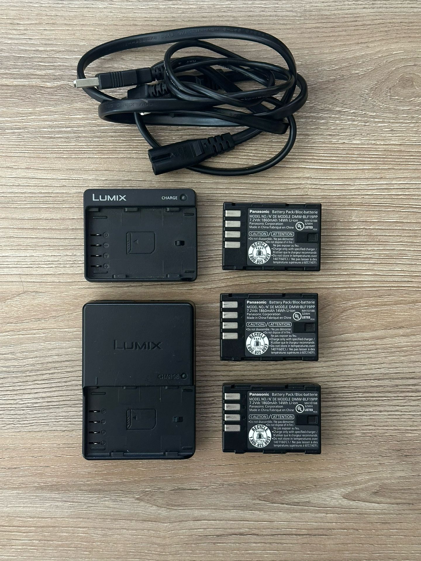 3 ORIGINAL Panasonic Batteries (DMW-BLF19PP) AND 2 Panasonic Chargers with Charging Cords