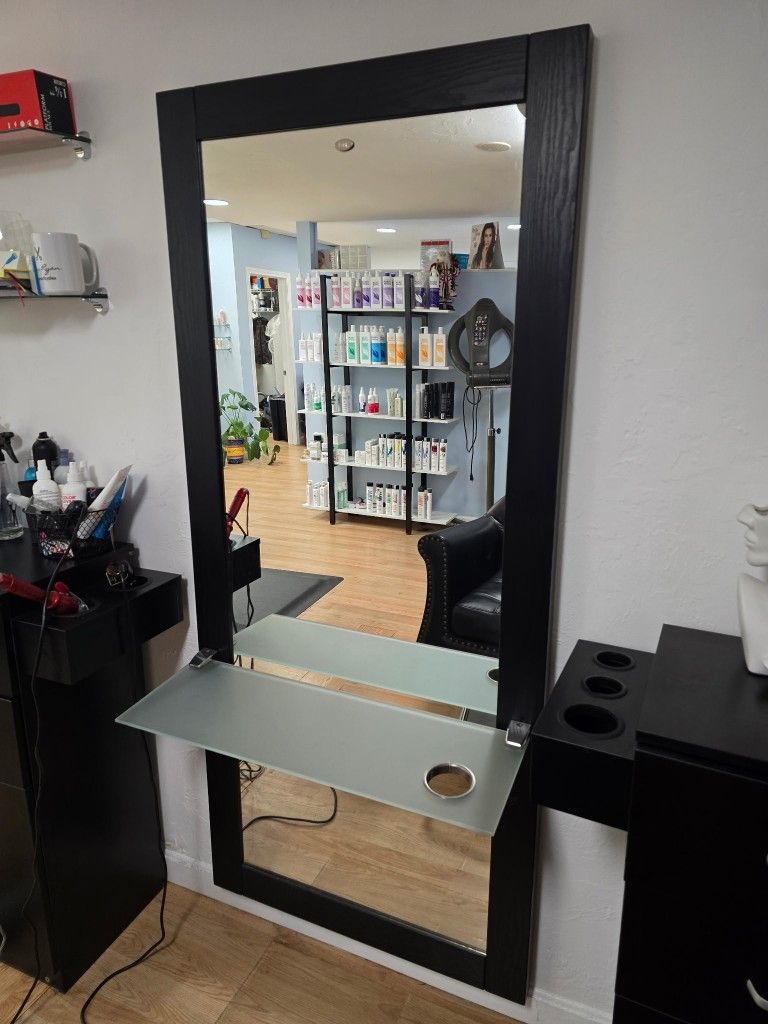 Salon mirro with shelves $150 . 31x70.5 shelf 10x30