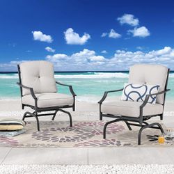 New in box Festival Depot Patio Set of 2 Metal Dining Chairs with Thick Cushions Outdoor Furniture 