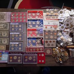 HUGE Coin Collection US & Foreign, proof & mint sets, State Quarters, Wheat Pennies, flips, raw, currency. ONLY $500. Just Reduced To $400.