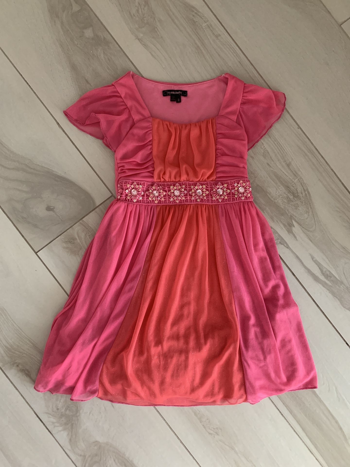 My Michelle girl pink formal fancy dress sz. 8 with sequins and embroidery