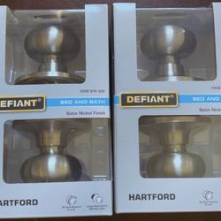Defiant Hartford Bed and Bath door knobs in a Satin Nickel Finish