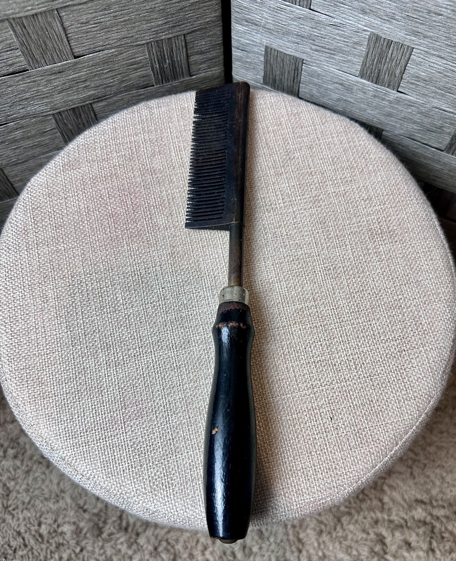 Antique Brass and Wood Hot Comb, Germany