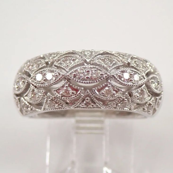 White Gold Diamond Anniversary Ring Wide Dome Wedding Band Size 7 (Discounted $1200)