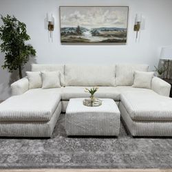 Ivory Double Chaise Sectional Couch - Delivery Available 