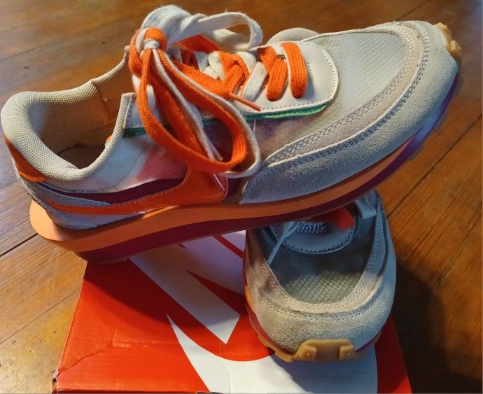 Women's Size 8 Nike Sacai Clot LD Waffle Net Orange Shoes Sneakers Kiss Of Death.