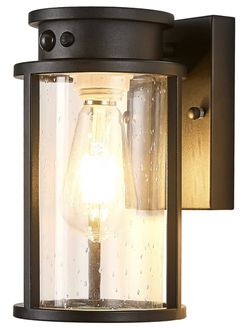 Solar Outdoor Wall Light Motion Sensor Outside Wall Lamp Dusk to Dawn Exterior Light Fixtures Wall Mount Outside Coach Light with Seeded Glass Porch L