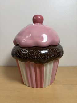 Cupcake Cookie Jar Large Pink Ceramic
