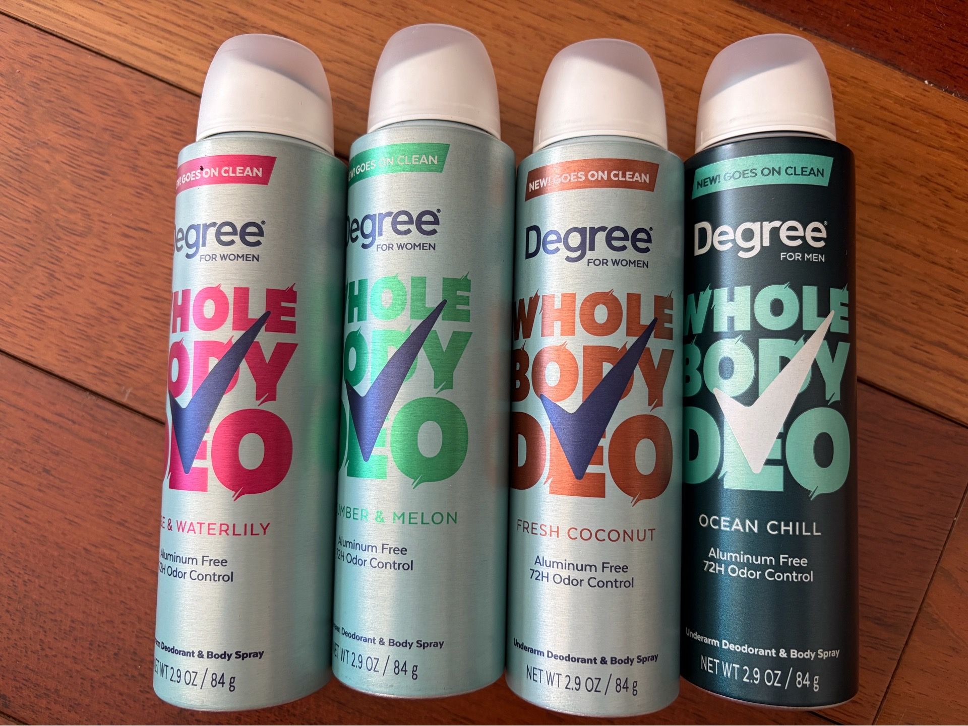 Degree whole body deodorant spray $3/each