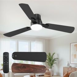 New 42” Low Profile Flush Mount, Ceiling Fan With Light&Remote Quiet Reversible DC Motor Dimmable
