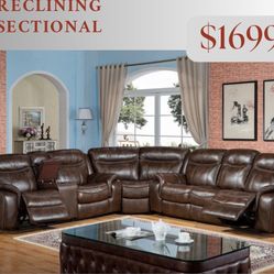 Brown Leather Sectional Sofa With Reclining Seats