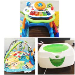 Baby walker with music + munchkin night glow wipe warmer + baby mat (all 3)