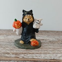Halloween Bear Figurine with Pumpkins and Ghosts
