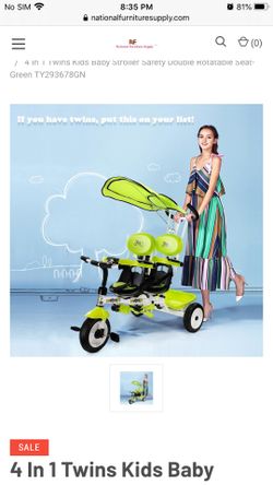 Brand New 4 in One Twins Kids Baby Stroller Safety Doble Totable Seat (Color Green)