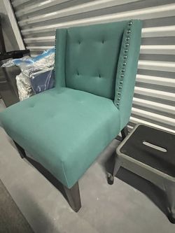 World Market Teal Tufted Accent Chair with Nailhead Trim