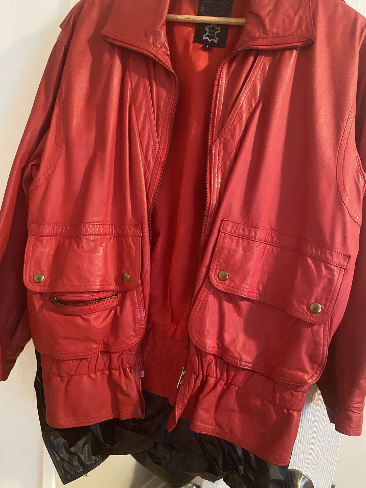 red leather jacket and skirt 