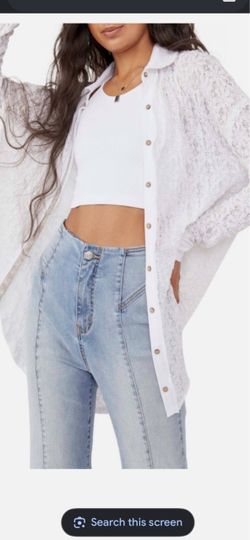 FREE PEOPLE SHEER LONG SLEEVE BUTTON-UP SHIRT IN IVORY. L Size.