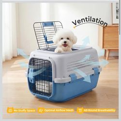 NEWBULIG 23" Hard-Sided Dog Carrier, Plastic Cat & Dog Crate, 4-Sided Ventilation Travel Pet Kennel, Top & Front Door Access, Integrated Food Bowl, fo