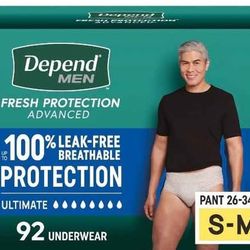 Depend Men Fresh Protection Advanced Underwear, Size S-M, 92 Count