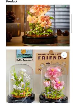 Flower Micro Mini Building Block Set Hibiscus Bouquet Building Plastic Toy for Adult Pink