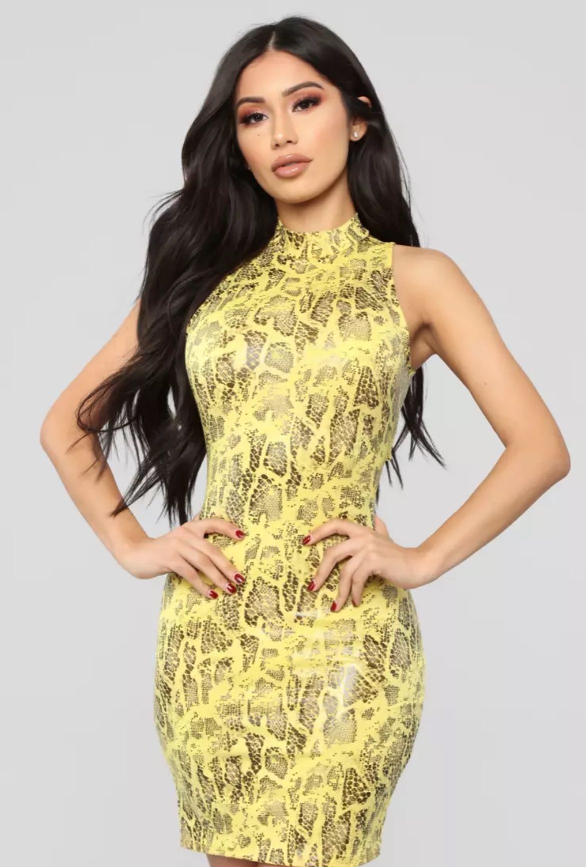 Sneaky Lover Snake Print Midi Dress - Yellow