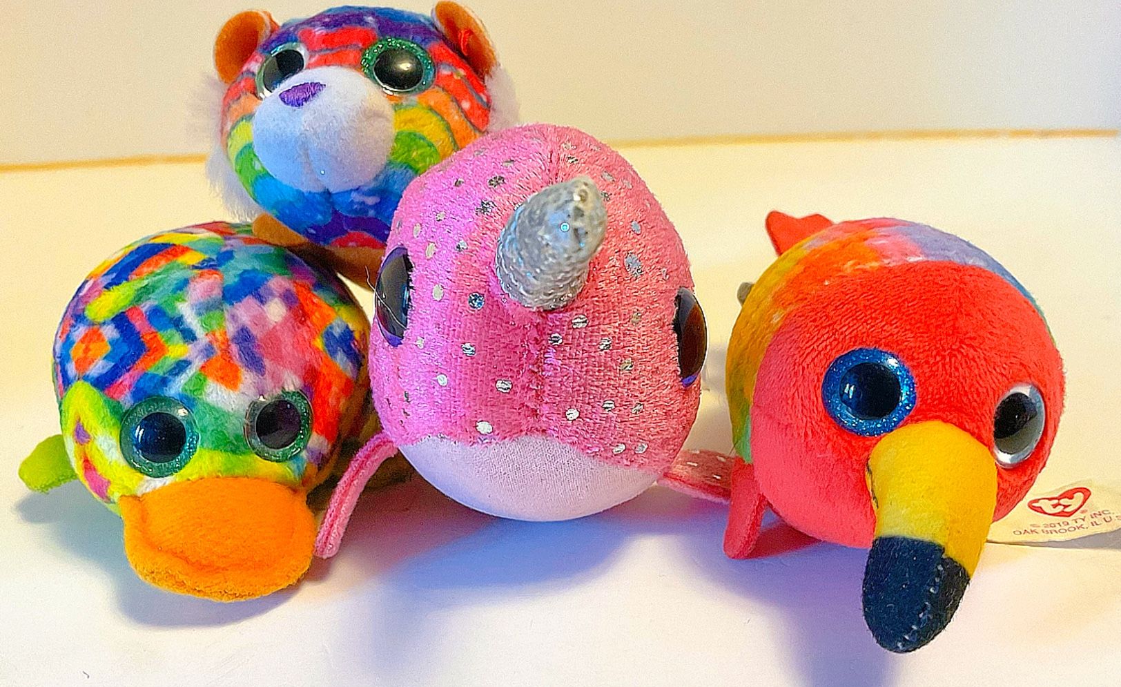 4 Different TY Stuffed Animals! Flamingo, Tiger, Otter And Narwhal!