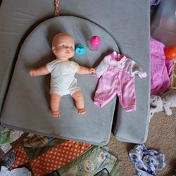 Baby Doll Set With A Pacifier And Bottle With Clothes 