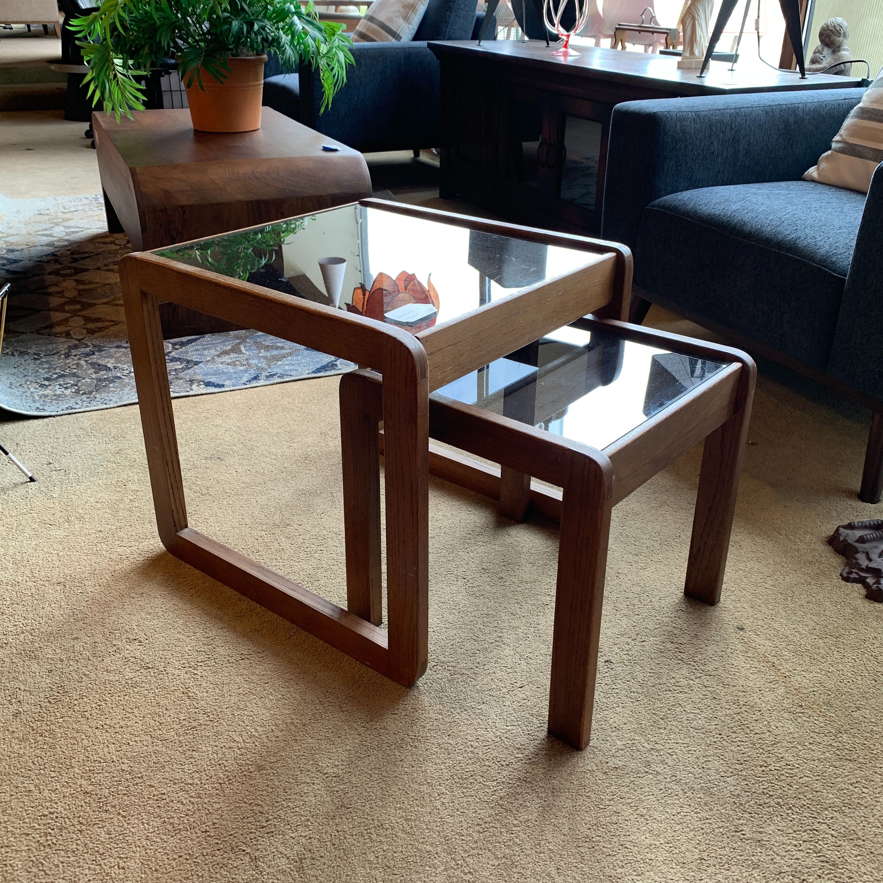  Smoked Glass MC Style Nesting Tables SET of 2