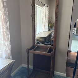 Wooden Coat Rack With Mirror
