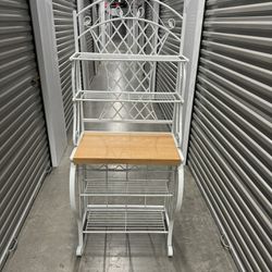 5-Tier Metal Shelf Kitchen Bakers Rack Scroll Design with 5 Bottles Wine Storage (White)