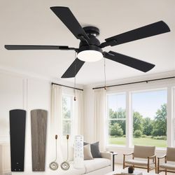LEDIARY 52inch Ceiling Fans with Light Pull Chain and Remote Control Black