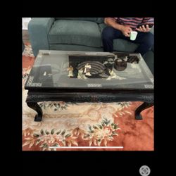 Asian Coffee Table Oyster Shells Top Glass 33 Inches Long 