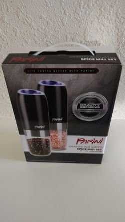 PARINI Electric Gravity Sensing Technology Automatic Gravity Activation Spice Mill Set w/LED Lights INV01190 *NIB*!
