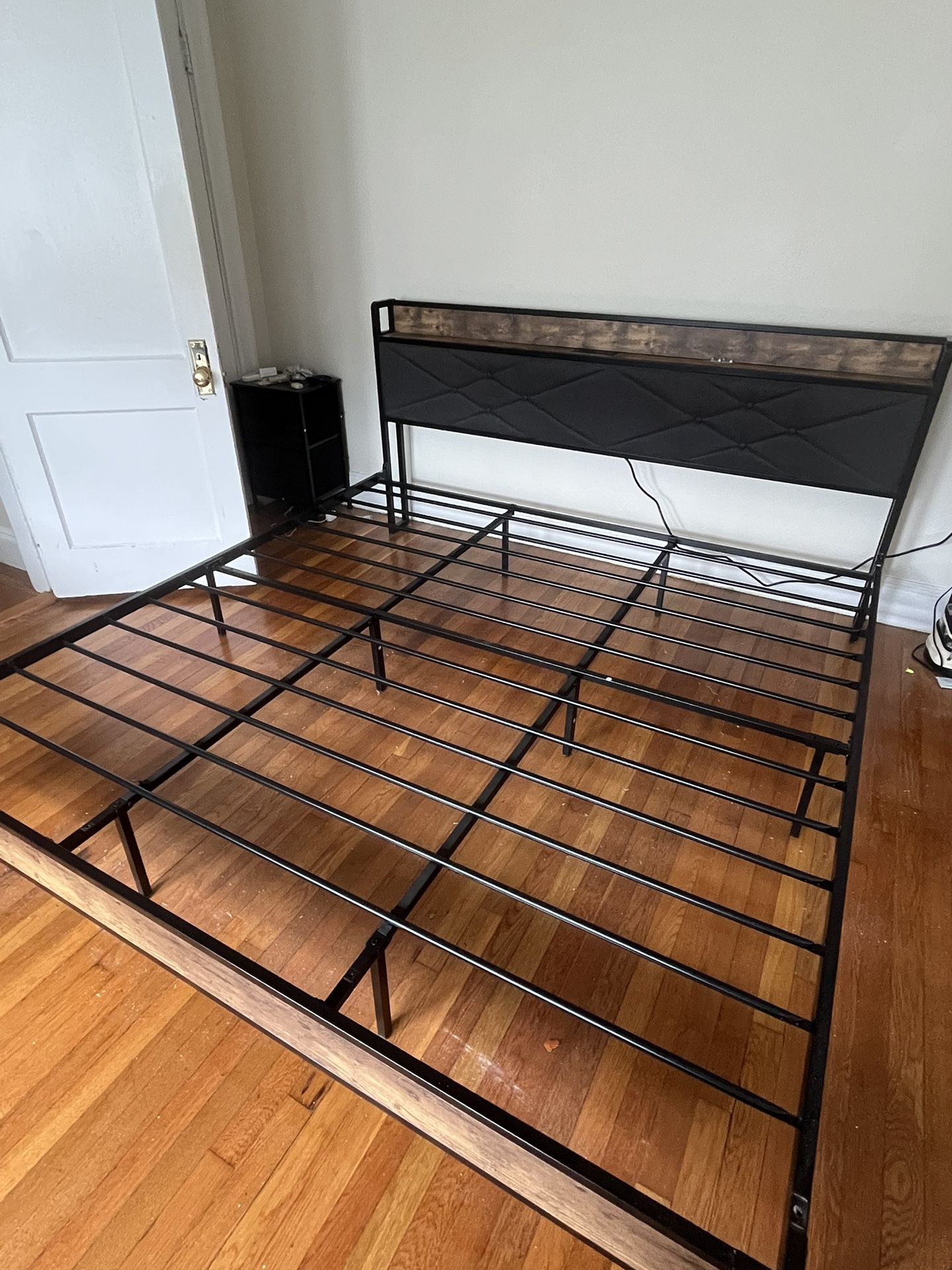 King Size Upholstered Bed Frame with USB Ports – Great Condition! 