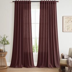 Reddish Brown Linen Curtains 90 Inch Long 2 Panels